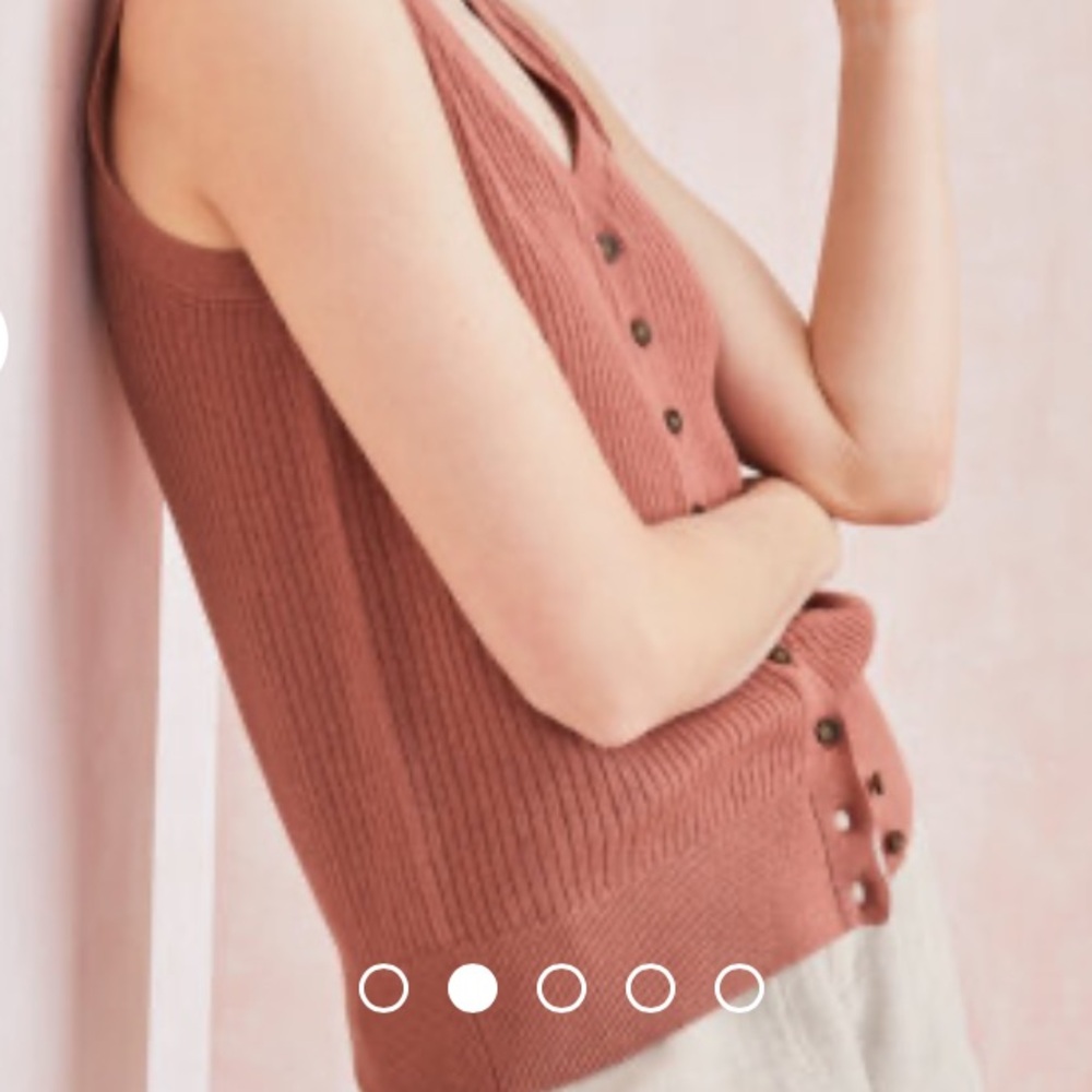55% Linen 45% Cotton Brown Toned Pink Button Sleeveless Ribbed Vest XS - Picture 12 of 12